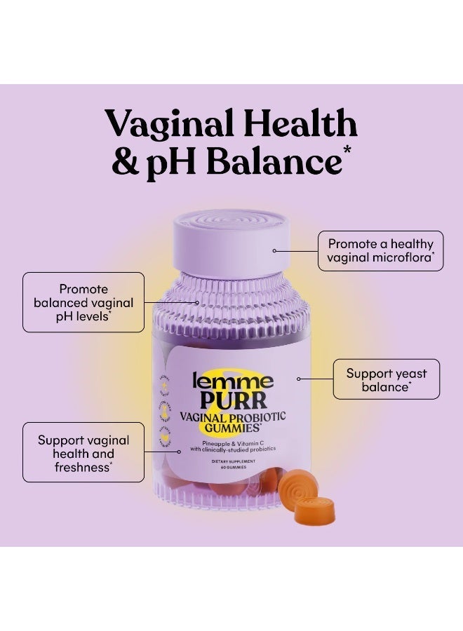 Lemme Purr l Probiotic Gummies for Women - Balanced pH, Healthy Odor, Yeast Balance & Flora Support + Vitamin C for Immune Health - Tasty Pineapple (60 Count) (Pack of 2) - Image 2